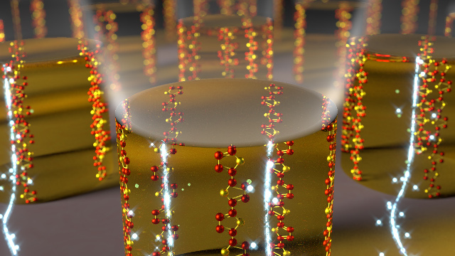 Umeå University - Vertically aligned chains in the organic semiconducting polymer inside microscopic patterns Umeå University - Vertically aligned chains in the organic semiconducting polymer inside microscopic patterns